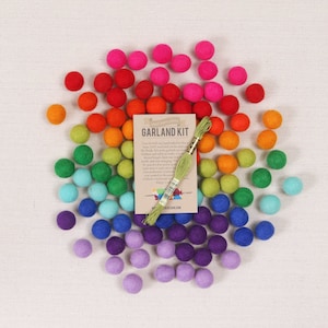 Bright Side Pom Palette // Felt Pom-Poms // Multi Colored Felt Balls, DIY Garland Kit, Rainbow Crafts, Wool Beads, Decor, Birthday