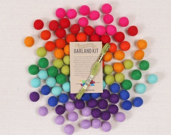 Bright Side Pom Palette // Felt Pom-Poms // Multi Colored Felt Balls, DIY Garland Kit, Rainbow Crafts, Wool Beads, Decor, Birthday