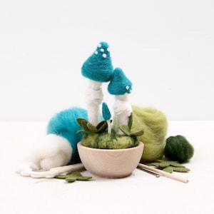 Needle Felting Kit // Blue Roundhead // Needle Felting Kit, Mushroom Craft, Mushroom DIY Craft Kit, Roving, Felting Kit, Benzie Design