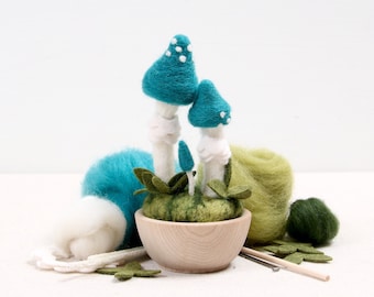 Needle Felting Kit // Blue Roundhead // Needle Felting Kit, Mushroom Craft, Mushroom DIY Craft Kit, Roving, Felting Kit, Benzie Design