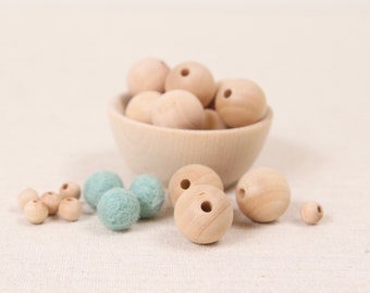 Wood Beads // Pom Garland,  DIY Necklace,  Kid Crafts, Felt Supplies, Neutral Colored