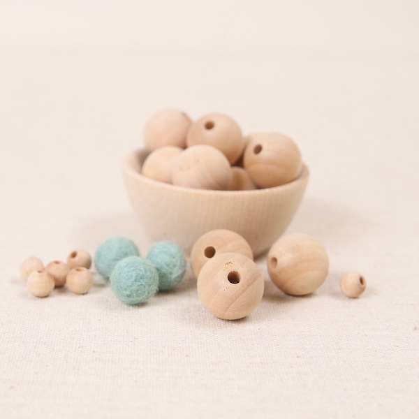 Wood Beads // Pom Garland,  DIY Necklace,  Kid Crafts, Felt Supplies, Neutral Colored