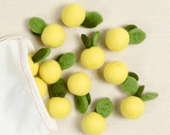 Lemon 6 pack  // Felt Shapes // Wool Felt Pom Poms, DIY Garland, Nursery Decor, Mobile, Photo Props, Felted fruit, Felt Food, Summer Decor