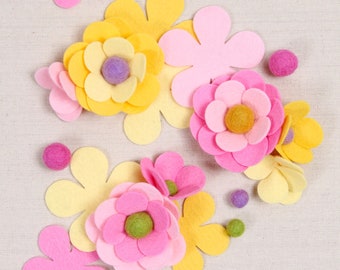 Felt-fetti Classic Blossoms, die cut shapes // Felt-Fetti by Benzie // Wool Blend Felt, Hair Crafts, Garland Kit, Party, DIY Crafting