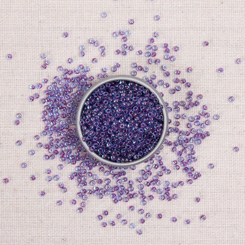 Sequins & Beads // Amethyst Iridescent Sequins, Amethyst Purple Seed Beads, 4mm Flat Loose Sequins, Sequin Appliqué, Glass Beads Size 11 Beads