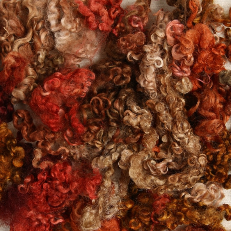 Wensleydale Curls// Auburn // Wool Curls, Wool Roving, Needle Felting, Wet Felting, Gnome Beards, Fiber Details ,Green Curly Fibers image 2