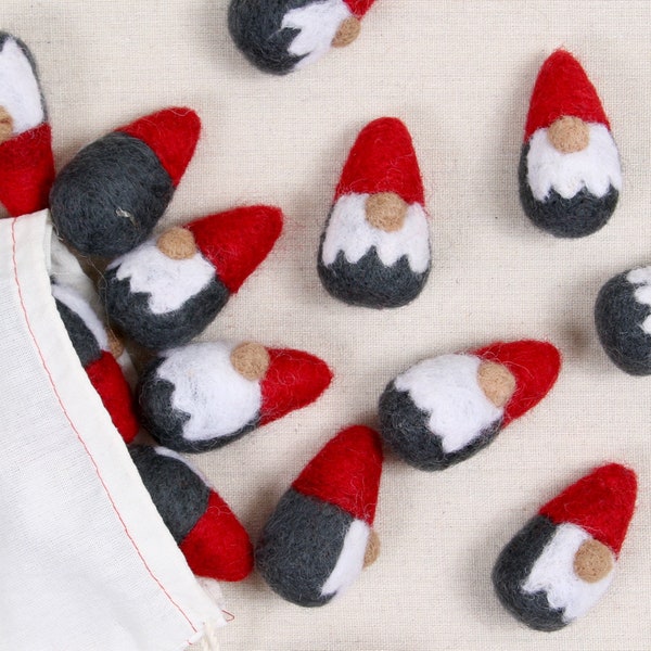 Gnome, Red // Felted Shape // Christmas // Spring // Holiday Decor // DIY Garland // Wreath // Wet Felting // Needle Felting // Wool Shape