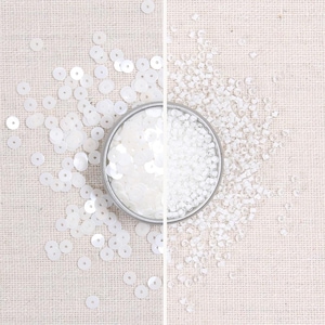Sequins & Beads // White Metallic Sequins, White Seed Beads, 4mm Flat Sequins, Sequin Appliqué, Glass Beads Size 11, Felt Embellishment