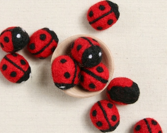 Felted Ladybug // Felt Shapes // Wool Ladybug, Felt Pom Poms, DIY Garland, Nursery Decor, Photo Props, Waldorf, Wool Beads, Felt Bugs