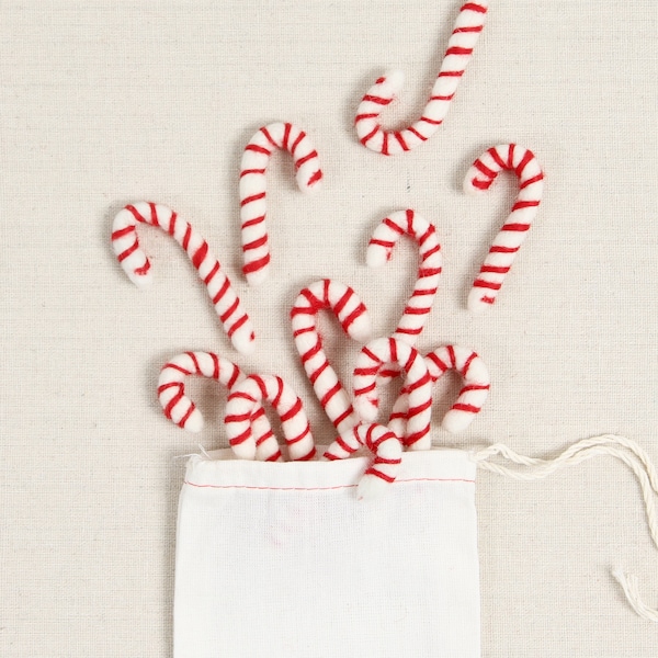 Red Striped Candy Canes// Felted Shapes // Christmas Decor// DIY Garland // Wreaths // Wet Felting // Needle Felting // Wool Shapes