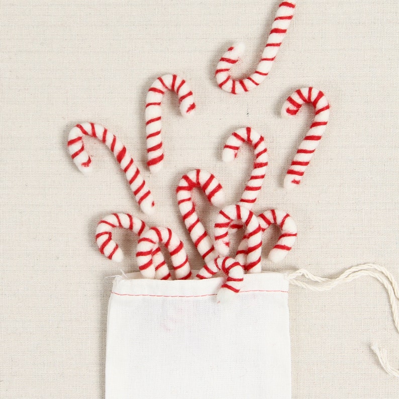 Red Striped Candy Canes// Felted Shapes // Christmas Decor// DIY Garland // Wreaths // Wet Felting // Needle Felting // Wool Shapes image 1