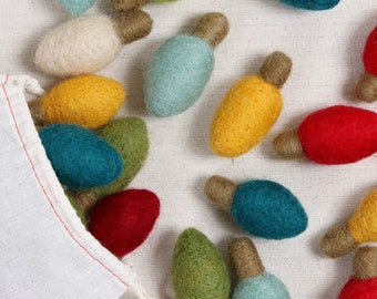 Felt Pom Poms, Bronze tipped Christmas lights // Holiday Bulb // Garland, Wreath accents, Felt balls, Wet felted shapes, Wool accent, DIY