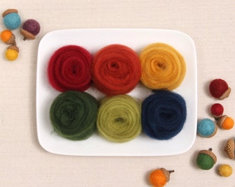 Wool Roving  // Autumn Colors // Corriedale Roving, Needle Felted Leaves, Wet Felting, Fall Crafts, Wool Weaving Fibers, Felt Acorns
