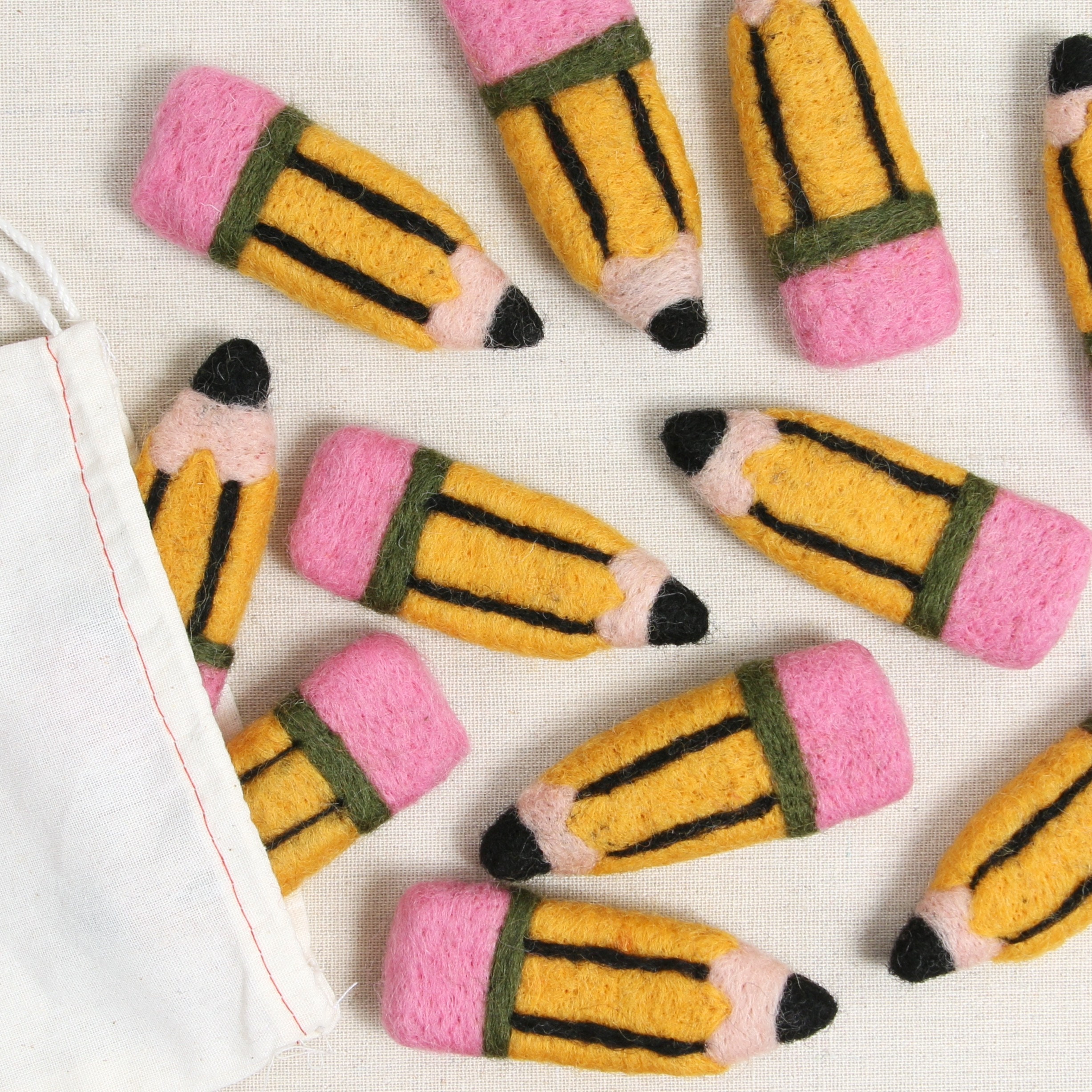 Felted Pencils // Felt Shapes // Wool Felt Pom Poms, DIY Garland, Nursery Decor, Mobile, Photo Props, Back to School, Teacher Gift