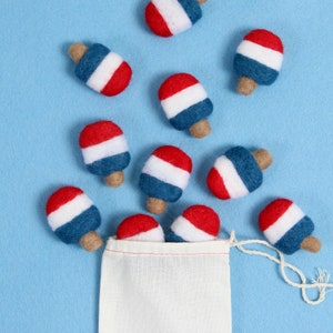 Red, White Blue Popsicles // Felt Shapes // Wool Popsicle, Felt Pom Poms, DIY Garland, Mini Felt Popsicle, Photo Props, Popsicle Decor image 3