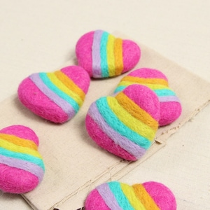 Cheerful Rainbow, Heart Striped // Felt Shapes // Rainbow, Felt Pom Poms, DIY Garland, Nursery Decor, Photo Props, Wool Beads image 2