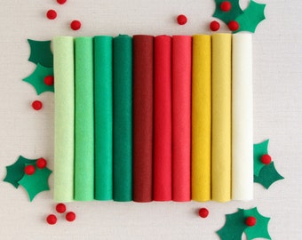 Wool Felt // Christmas // DIY Ornaments, Classic Christmas Felt, Red Felt, Green Merino Felt Sheets, Felt Stockings, Holiday Felt Fabric