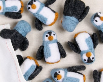 Penguin, Blue // Felted Shape // Holiday Decorations // Christmas // DIY Garland // Wreath // Wet Felting // Needle Felting // Wool Shape