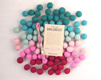 Sweetheart Pom Palette // Felt Pom-Poms // Ombre Color Felt Balls, DIY Garland Kit, Valentine's Day Crafts, Wool Beads, Decor