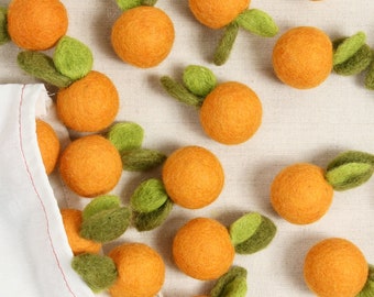 Clementine 6 pack  // Felt Shapes // Wool Felt Pom Poms, DIY Garland, Nursery Decor, Mobile, Photo Props, Felted fruit, Felt Food, Summer