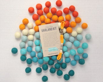 Atomic Age Pom Palette // Felt Pom-Poms // Multi Colored Felt Balls, DIY Garland Kit, Rainbow Crafts, Wool Beads, Decor