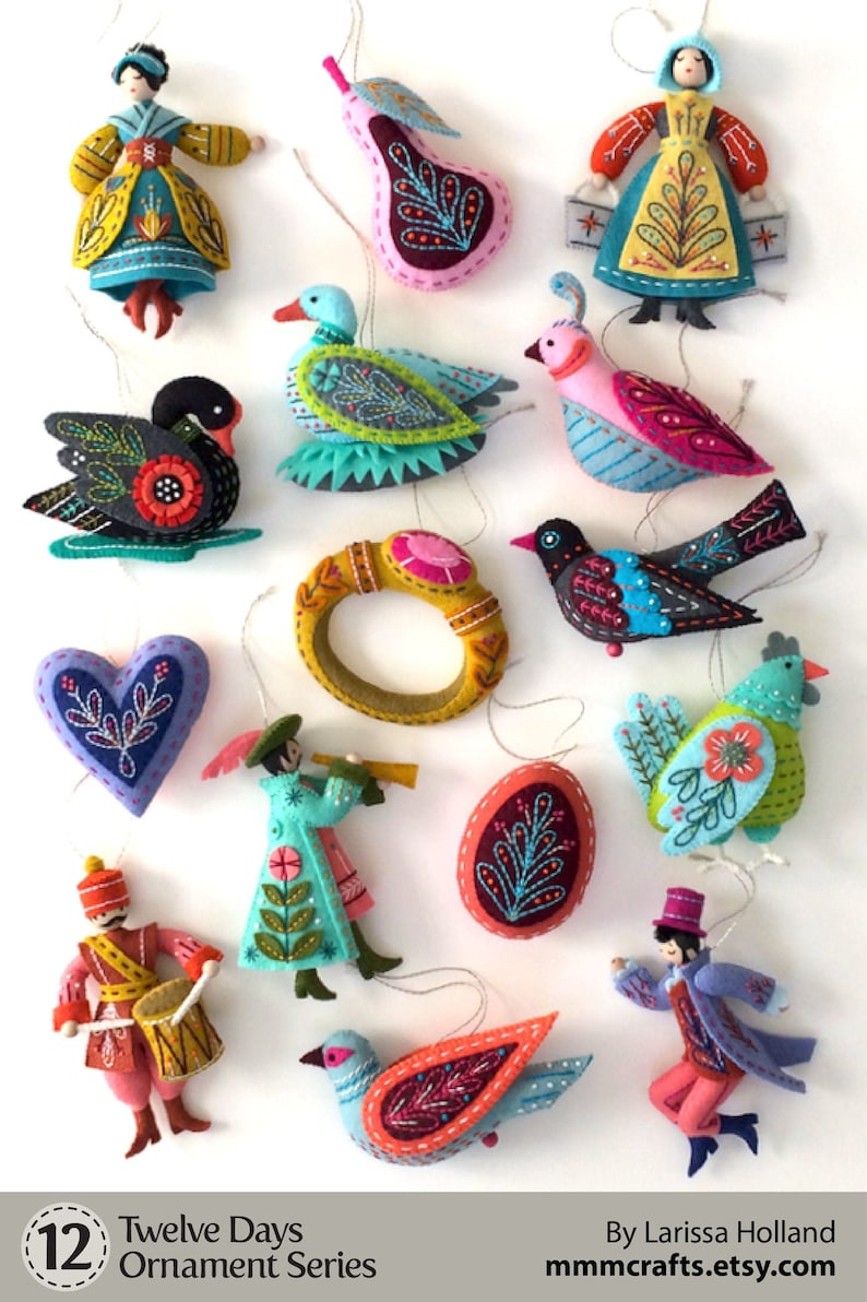 MmmCrafts // Twelve Days Ornaments // Notions Bundle // Felt Crafts // Stitch n' Stick, embroidery, wood beads, pipe cleaners, Christmas image 6