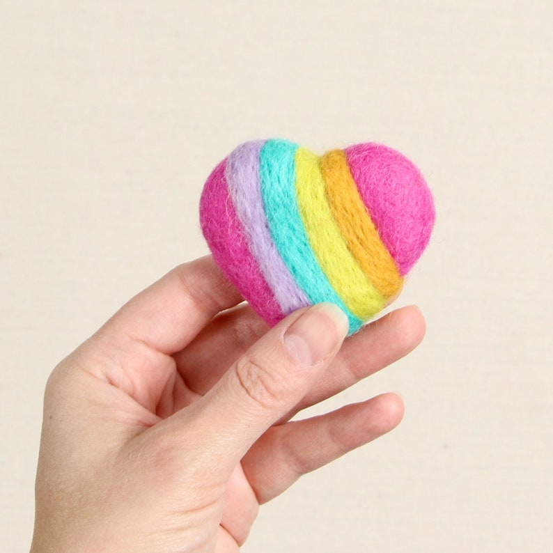 Cheerful Rainbow, Heart Striped // Felt Shapes // Rainbow, Felt Pom Poms, DIY Garland, Nursery Decor, Photo Props, Wool Beads image 3