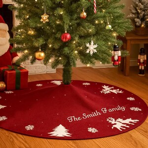Customize Knit Family Name Tree Skirts, Personalized Christmas Tree Skirt, Christmas Home Decoration, Xmas Tree Decor