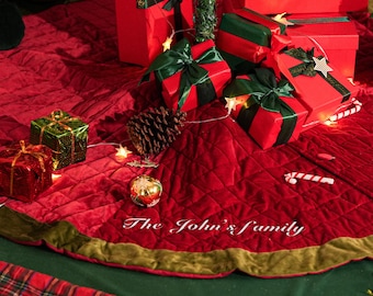 Gonne per albero di Natale personalizzate con nome di famiglia, gonne per albero di Natale in velluto personalizzate, decorazioni per albero di Natale, decorazioni natalizie per la casa