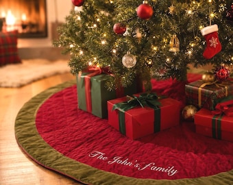 Custom Christmas Tree Skirts with Family Name, Personalzied Velvet Xmas Tree Skirts, Christmas Tree Decor, Christmas Home Decoration