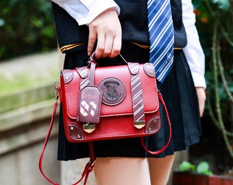 Handmade PU Leather Handbag, DIY Leather College Bag, For Book Lovers, Motivational Book Gifts, Leather Crossbody Bags,Back to School
