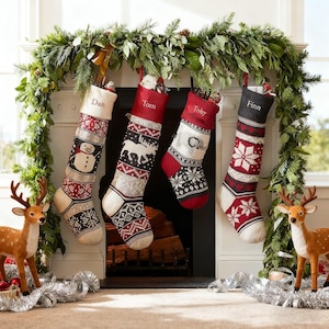 Customize Pure Wool Knitted Christmas Stocking, 2025 Personalized Xmas Embroidered Stockings with Family Name, Family Holiday Decor