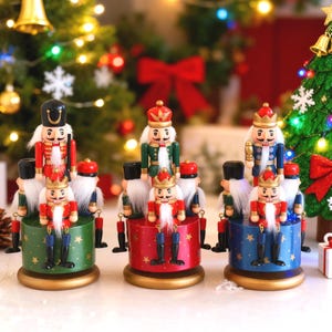 Casse-noisette en bois fait main, boîte à musique rotative, décoration de Noël