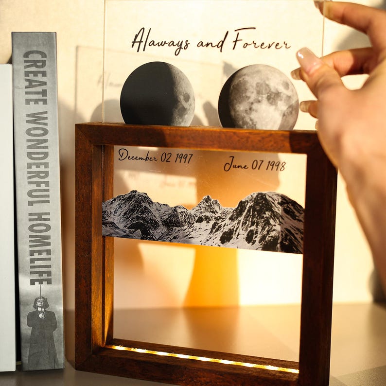 Customized Moon Phase LED Lamp, Personalized Anniversary, Customized ...
