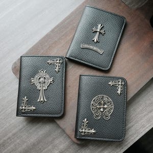 Cartera delgada gótica para hombre, tarjetero moderno de piel sintética, minimalista, monedero estilo punk rock, regalo para él.