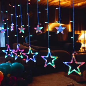 3.5m 138 LED Ice Column Star Fairy Lights - Festival Wreath Curtain String Lanterns for Wedding | Home | Outdoor & Birthday Party Décor