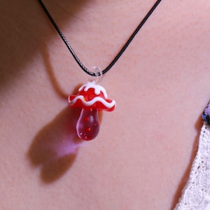 Handmade Red Mushroom Pendant Necklace, Magical Mushroom Jewelry, Hand Blown Art Lampwork Glass Pendant Necklace,Unique Gift for her