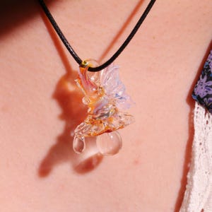 Glass Mushroom with Butterfly Necklace, Magical Mushroom Jewelry, Hand Blown Art Lampwork Glass Pendant Necklace ,Unique Gift for her