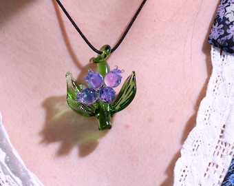 Glass Lily of Valley flower pendant,Lily necklace,Glass May Birth flower pendant,Gift for her,Charming Jewelry,Wedding Gift for bridesmaid