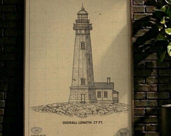 Lighthouse Patent Print | Vintage Blueprint Nautical Art (Digital Download)