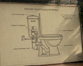 POSTER | Vintage Toilet Patent Blueprint | Funny Bathroom Art (Digital Download)