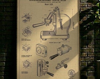 Póster / Arte de pared, Lámina de patente de máquina de espresso vintage / Plano de cafetera - Decoración de cafetería