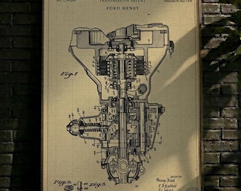 PÓSTER / Decoración de pared, Lámina de patente de transmisión Ford, Póster retro de planos automovilísticos, Decoración de pared de caja de cambios antigua (Descarga digital)