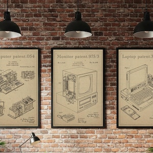 Retro Computer Blueprint Posters: Tech Evolution Art (Digital Download)
