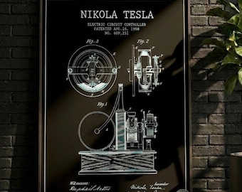 POSTER | Wall art, Wall decor, Tesla Coil Patent Print, Retro Nikola Tesla Blueprint Wall Art, Electrical Engineer Gift,