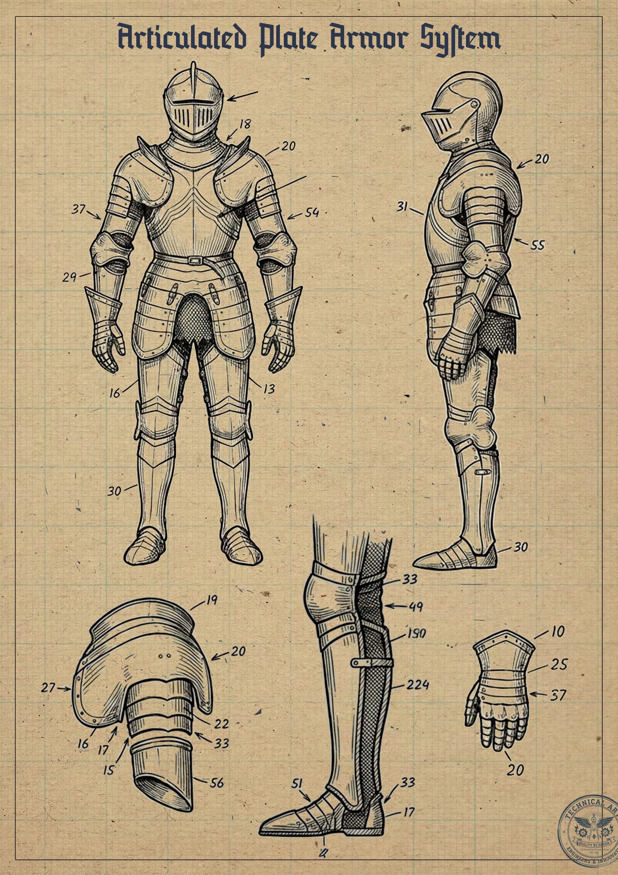 Knight Armor Blueprint Print | Medieval Wall Art (digital Download) - Etsy