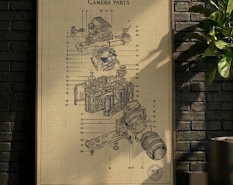 Póster / Arte de pared, Decoración de pared, Lámina de patente de cámara, Arte de pared con plano fotográfico retro, Regalo para fotógrafo, Decoración de estudio fotográfico