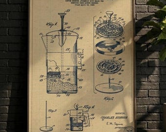 French Press Patent Print | Retro Coffee Maker Blueprint Poster (Digital Download)