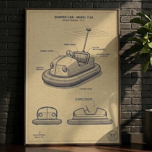 POSTER | wall art, Bumper Car Blueprint Wall Art | Electric Car Decor | Tech Lover Gift | 24x36 Digital Download