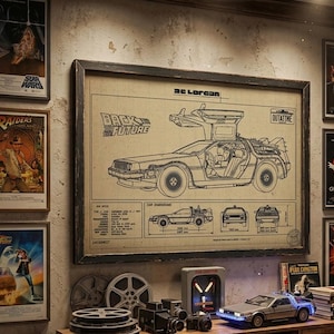 DeLorean Time Machine Patent Print, Retro DMC-12 Blueprint Poster (Digital Download)
